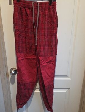 Women's Red Plaid Jogger Track Pants with Drawstring Waist